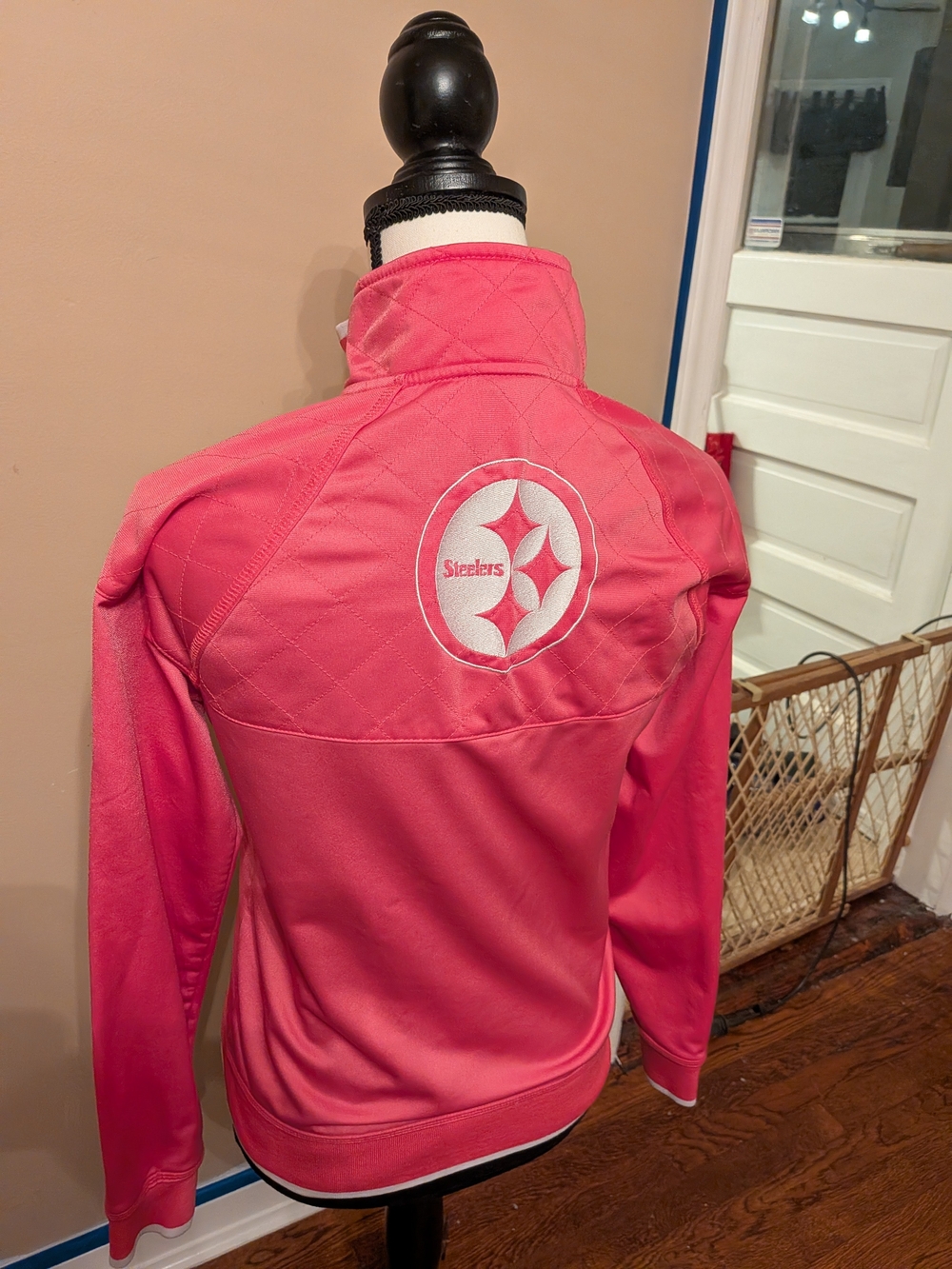 Reebok Women's Pink Quilted Jacket with Steelers Logo